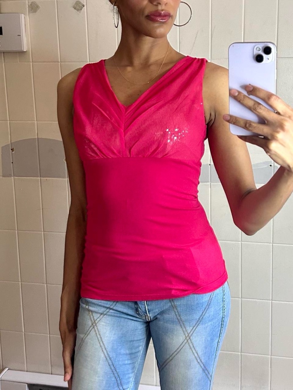Hot Pink Sequin V-Neck Tank 💗
